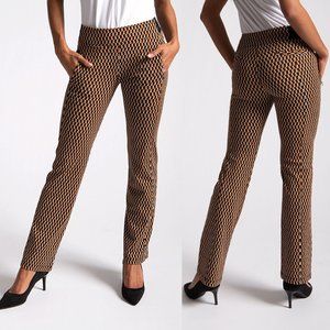 Betabrand Petite tan black white retro mod geo print straight leg pocket pants